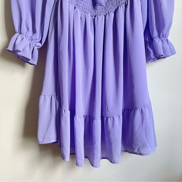 EXLURA Purple Square Neck Boho Mini Dress Medium - Picture 10 of 12